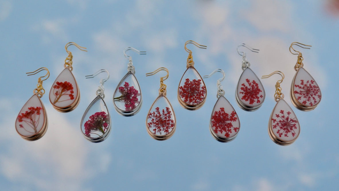 Teardrop Red Asylum Flower Dangle Earrings