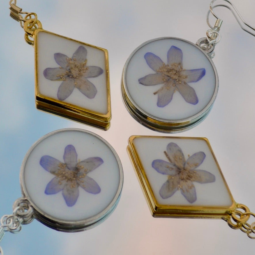 Circle Purple Flower Dangle Earrings