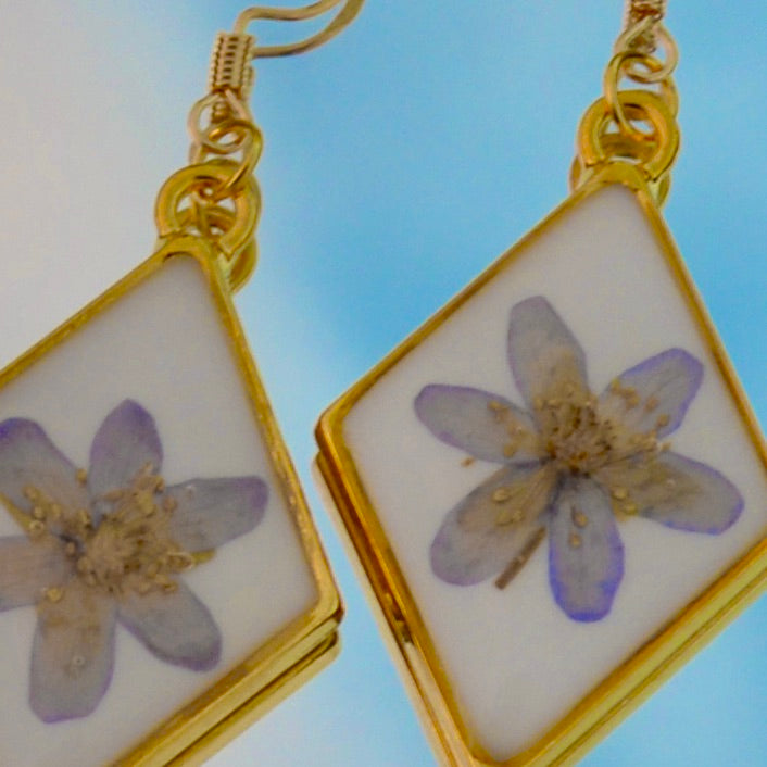 Diamond Purple Flower Dangle Earrings