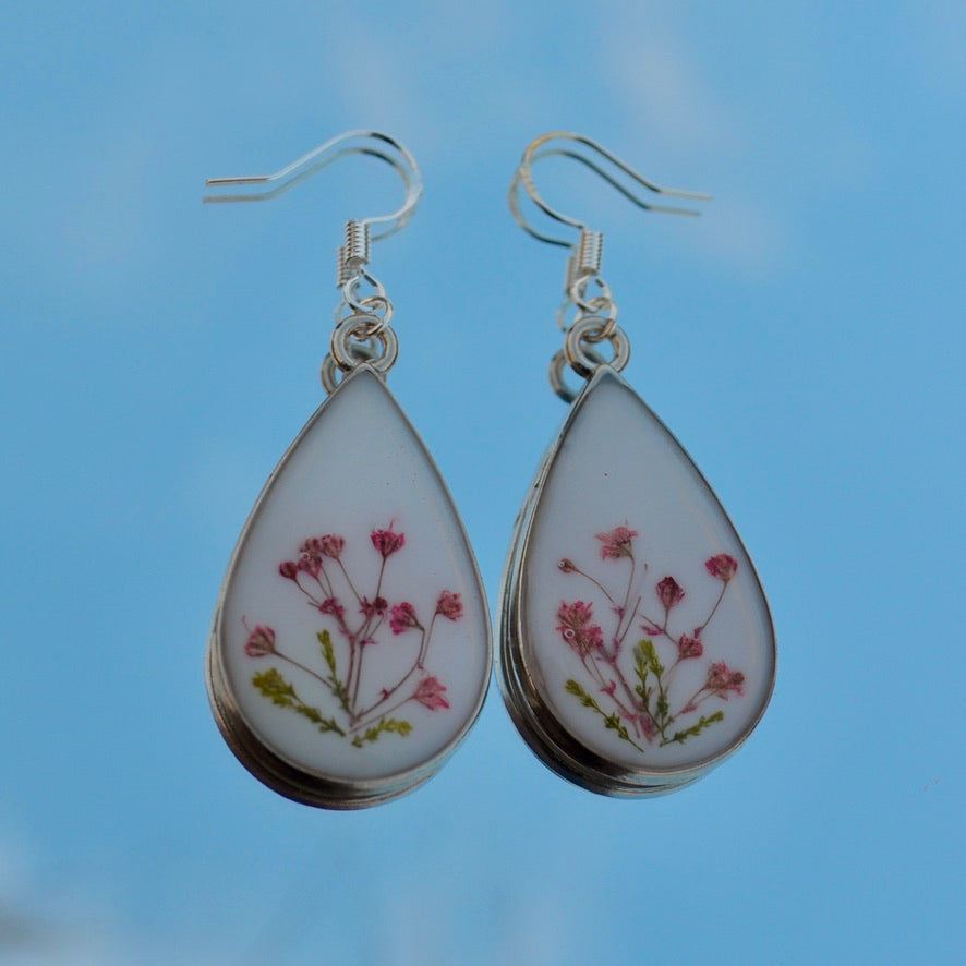 Teardrop Pink Asylum Flower Dangle Earrings