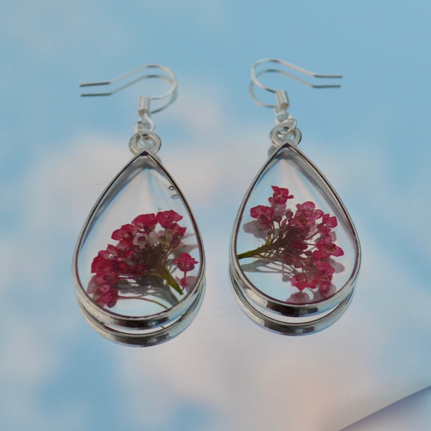 Teardrop Red Asylum Flower Dangle Earrings